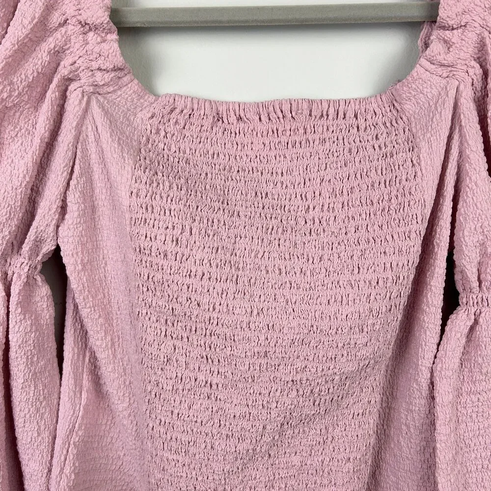 ASTR the Label Lilac Pink Puff Long Sleeve Ruched Bust Top Smocked Blouse sz M